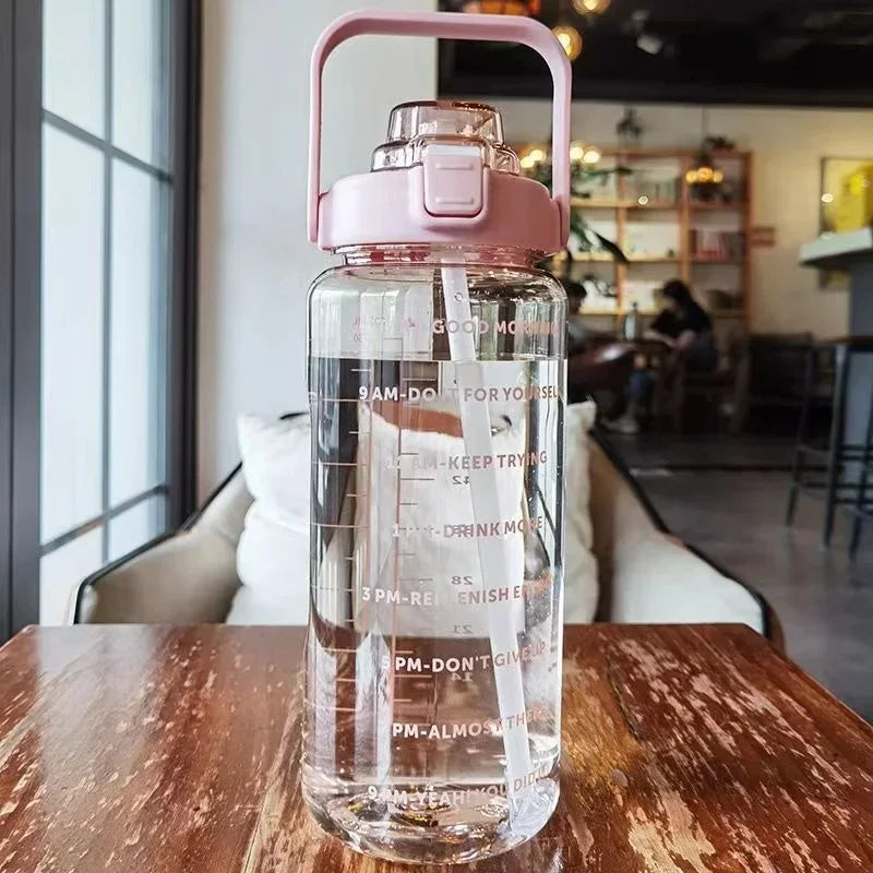 2 Liter Large Portable Water Bottle With Straw For Fitness