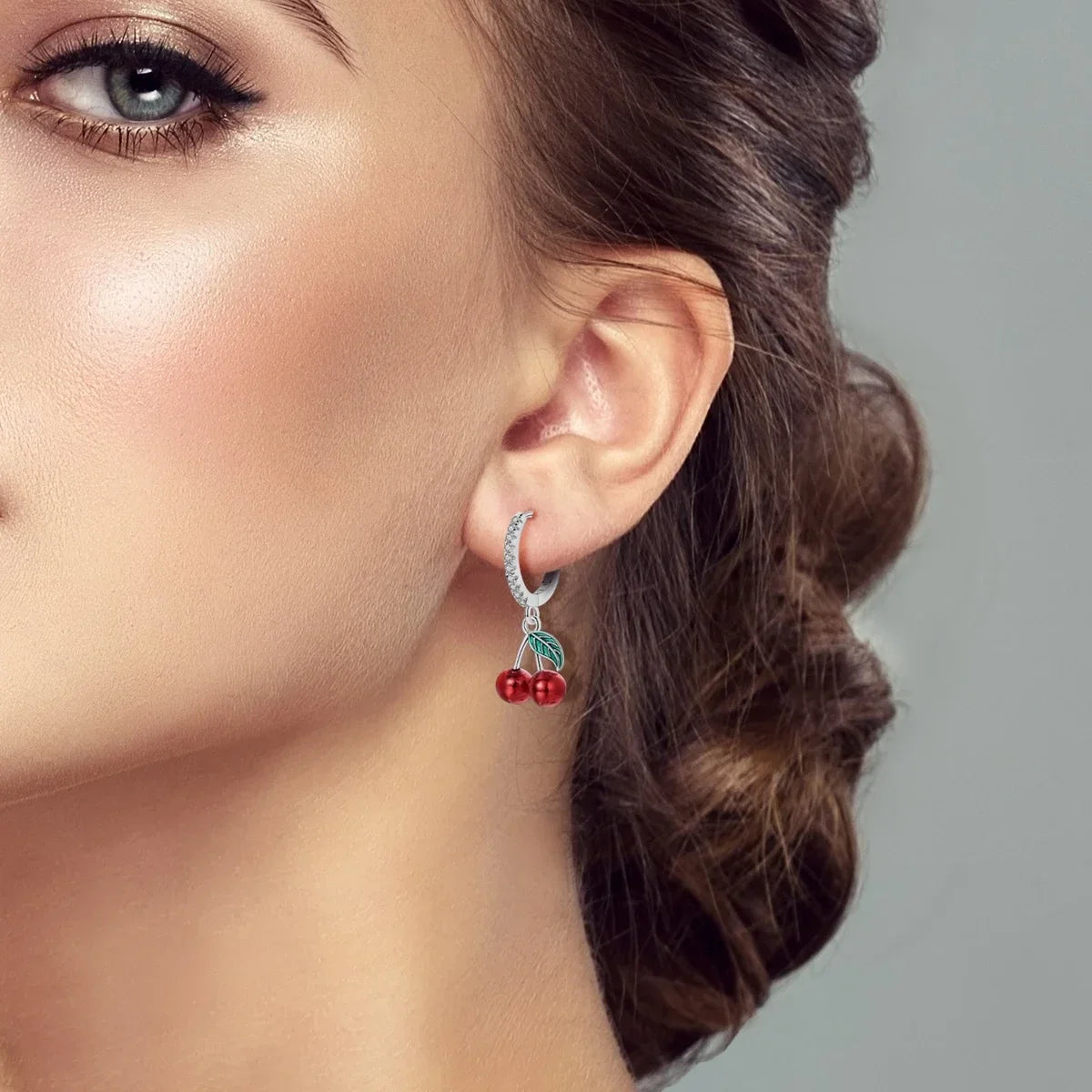Luxury Colorful 925 Sterling Silver Hoop Earrings with Zircon Heart and Apple Pendants Birthday Gift for Women