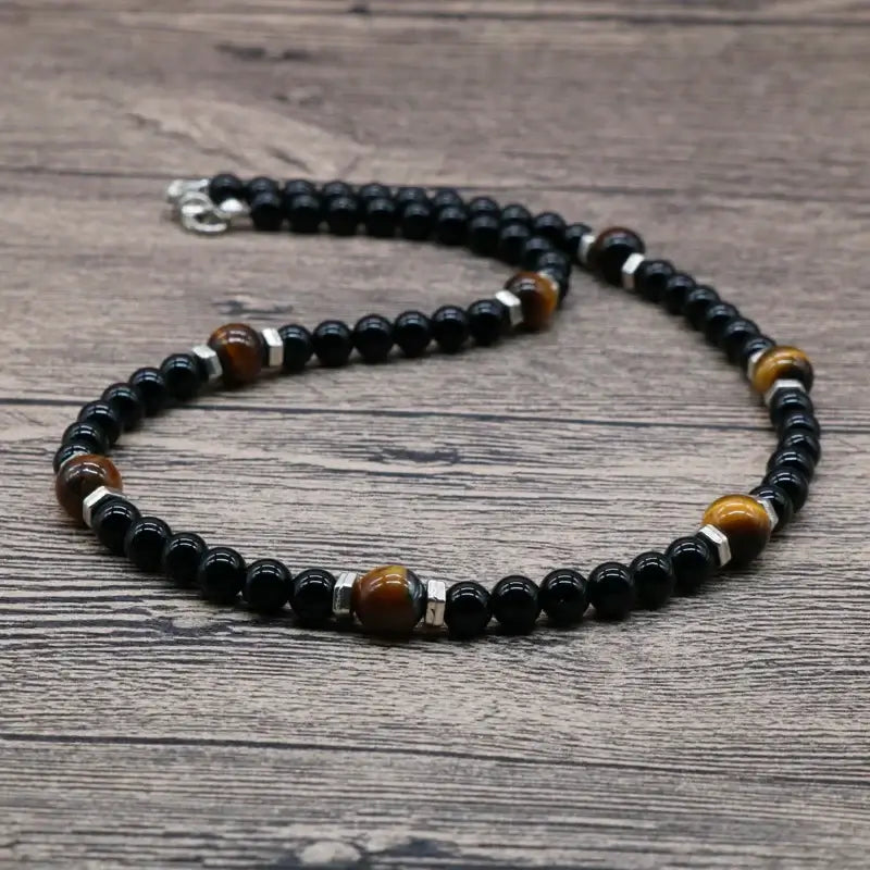 6mm Vintage Rustic Men Beaded Necklace Natural Lava Stone Choker Necklace Unisex Gift