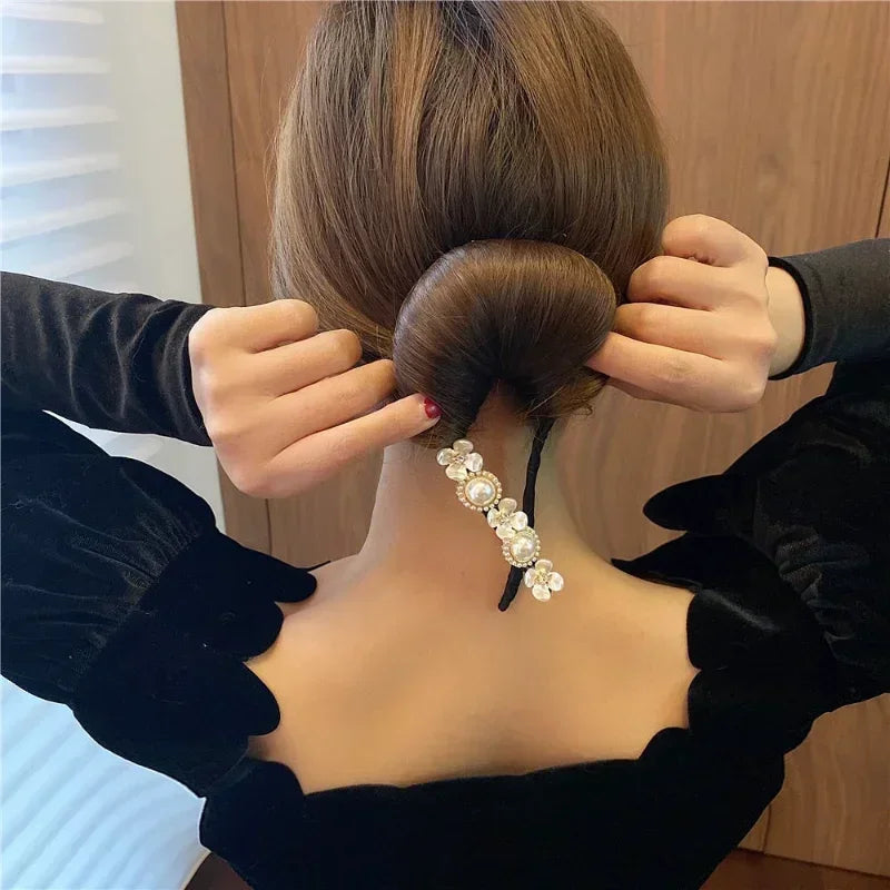 Elegant Pearl Flower Bun Maker Korean Lazy Hair Curlers for Effortless Styling