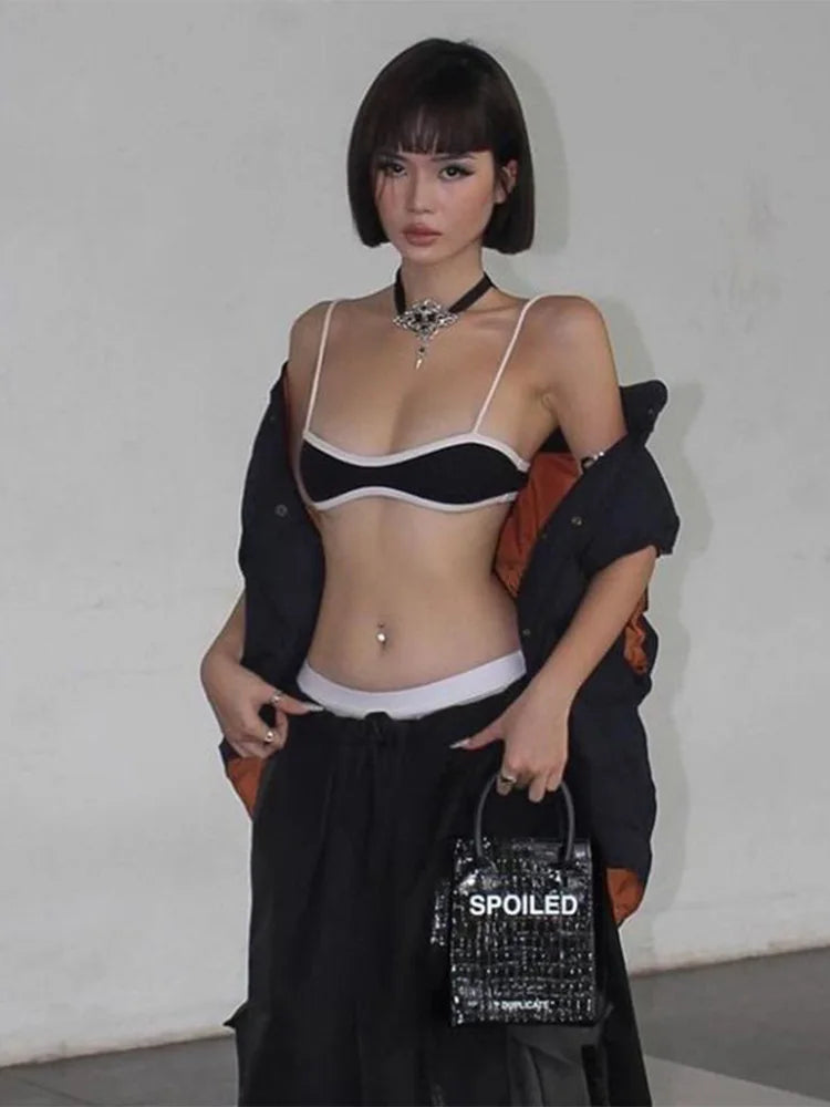 Black Crop Top Print Sleeveless Tank Y2K Grunge Camisole