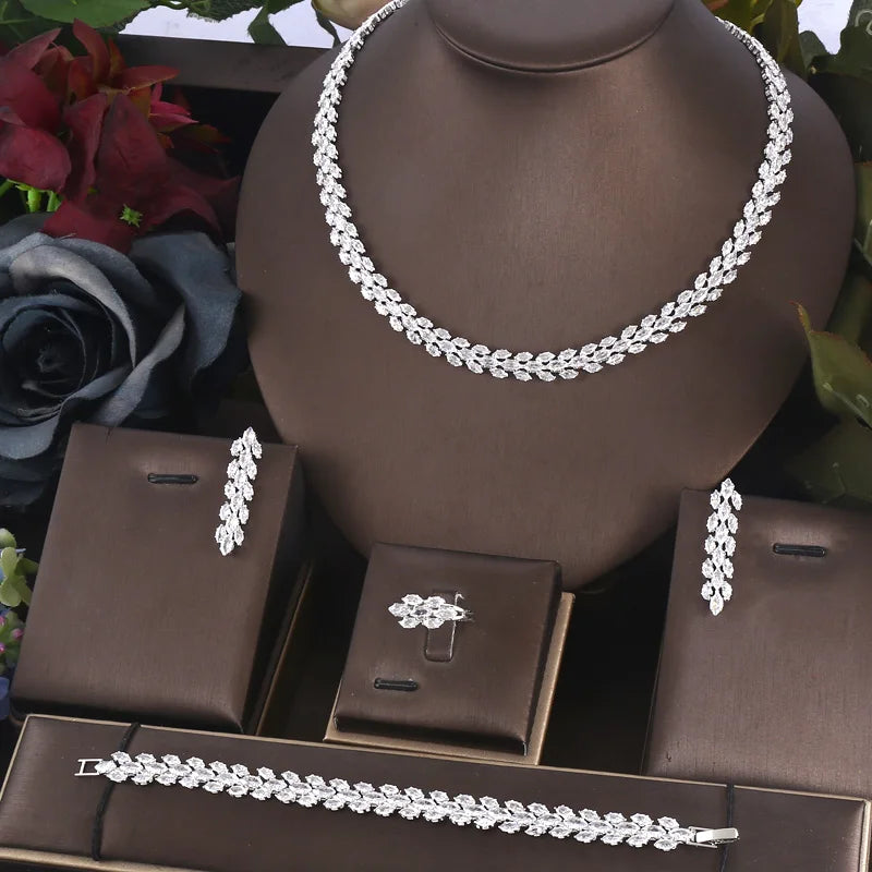 JaneKelly 4pcs Bridal Zirconia Jewelry Sets for Women Luxury Wedding CZ Crystal Accessories