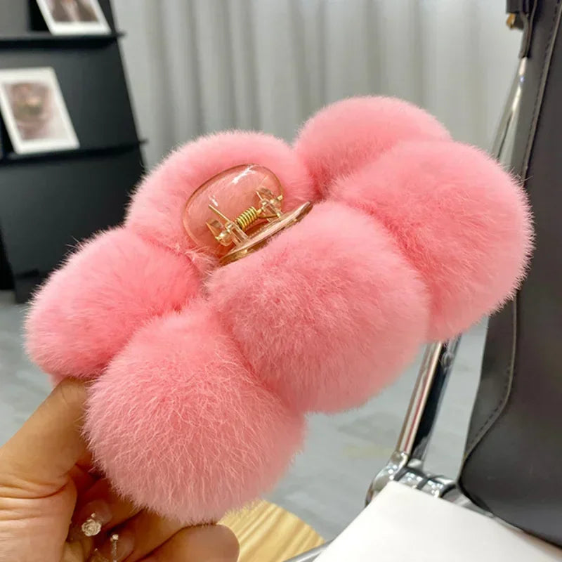 Korean Fashion Furry Hair Claw Clips For Women Set