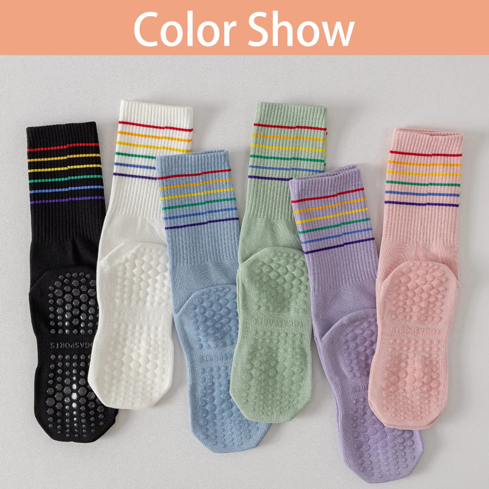 3 Pairs Color Stripe Breathable Yoga Socks Anti Slip