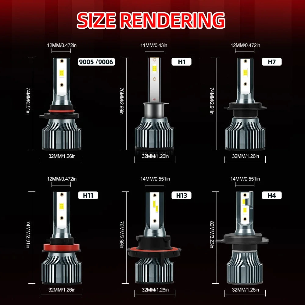 H1 H7 H11 H8 H9 9005 9006 LED Car Headlight Bulb 18000 Lumens 180 Watts 6500K Cold White High Low Beam CSP Chip Fog Lamp