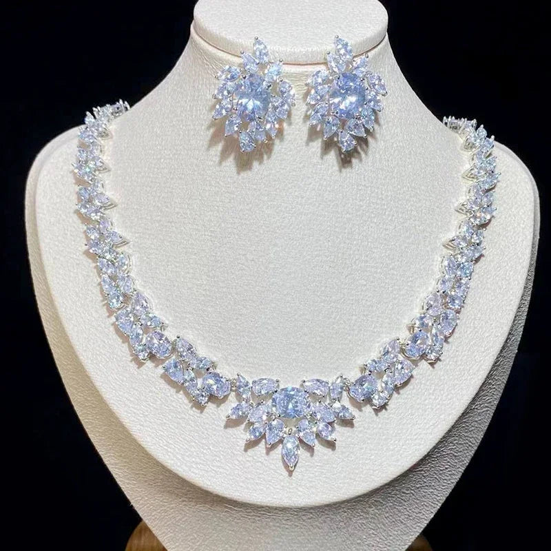 Luxury Bridal Jewelry Set With Water Drop Cubic Zirconia Necklace and Earrings