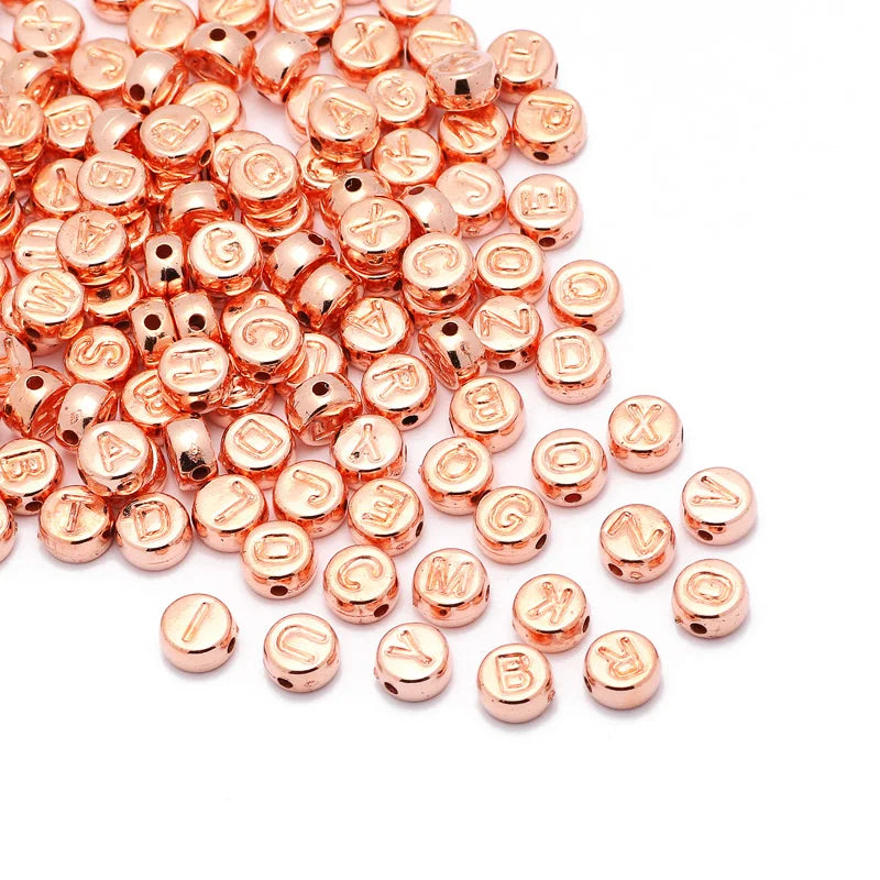 Gold Color Acrylic Spacer Beads with Black Letter Charms for Jewelry Making and DIY Crafts