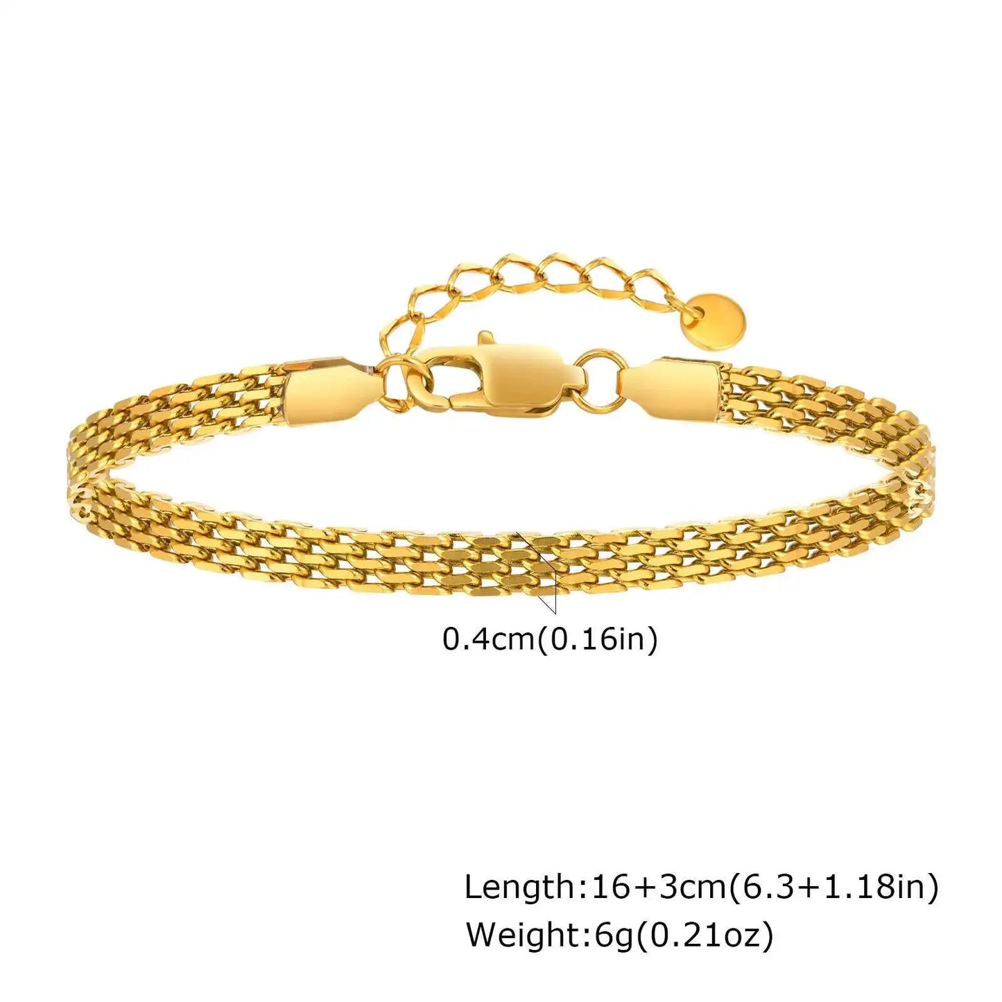 Gold Plated Italian Mesh Link Chain Bracelet for Women - Non Tarnish Stainless Steel Jewelry Gift