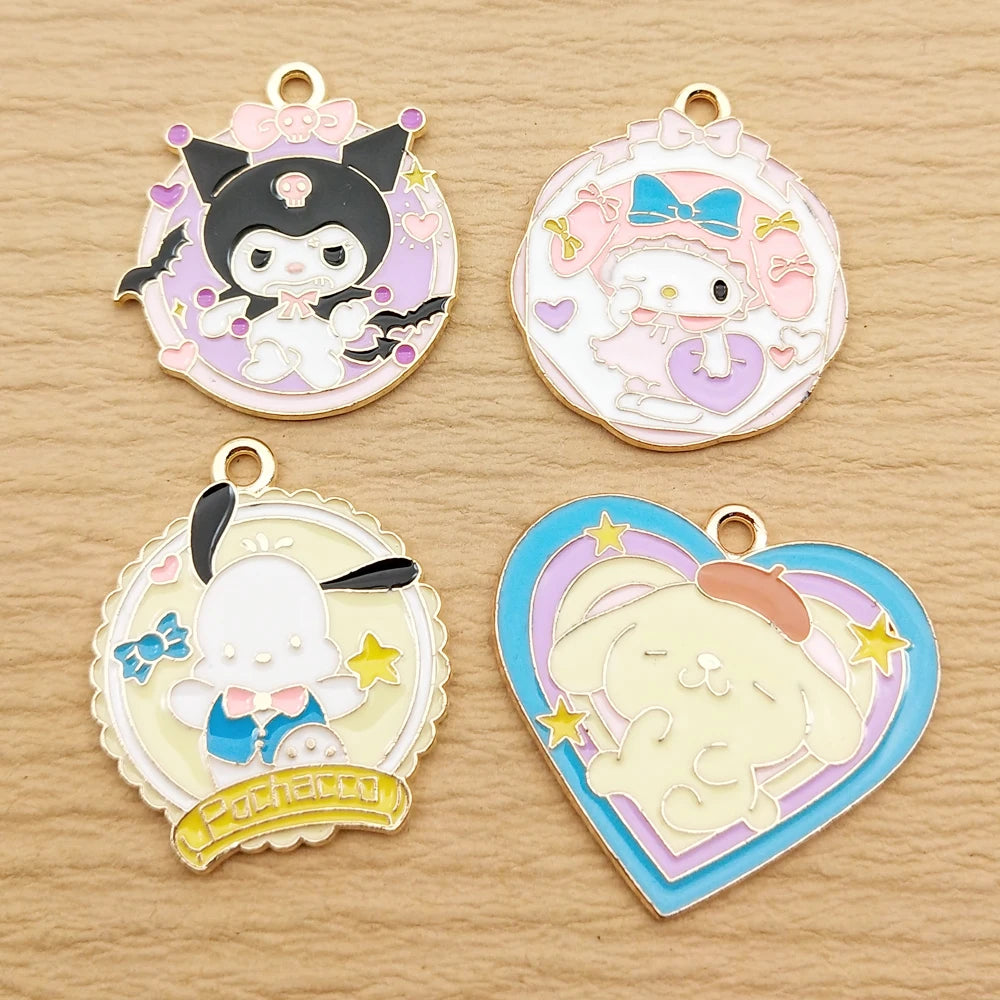 Gold Plated Enamel Anime Cartoon Charms Set for DIY Jewelry Making