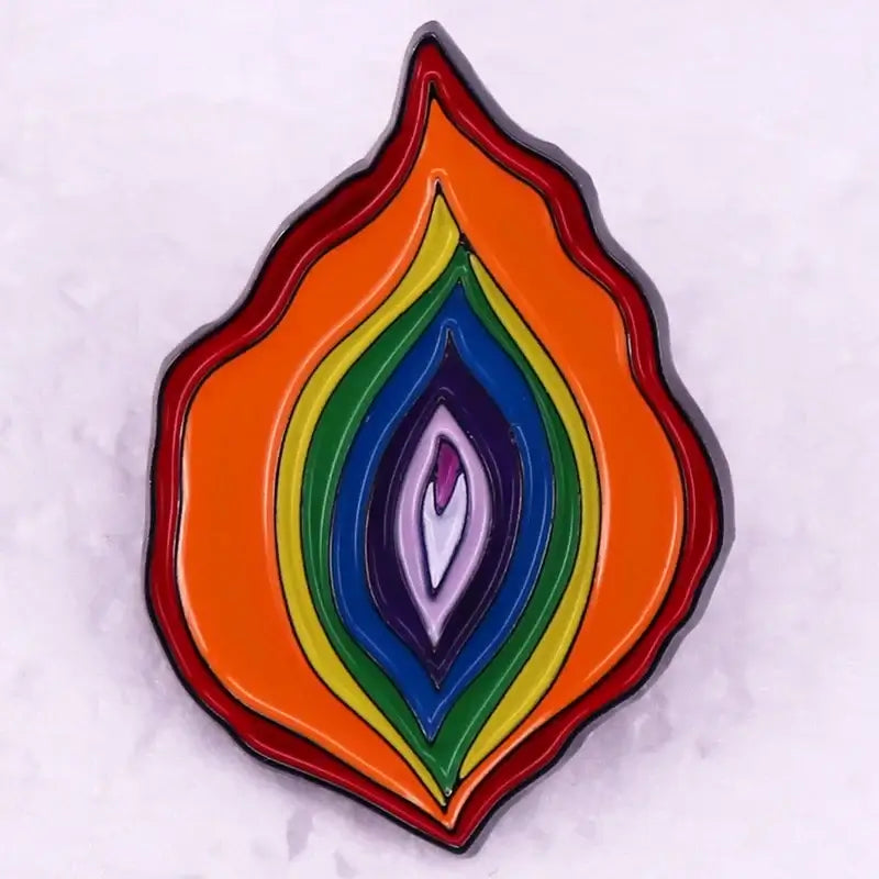 Rainbow Flame Feminist Vulva Enamel Pin Badge Jewelry