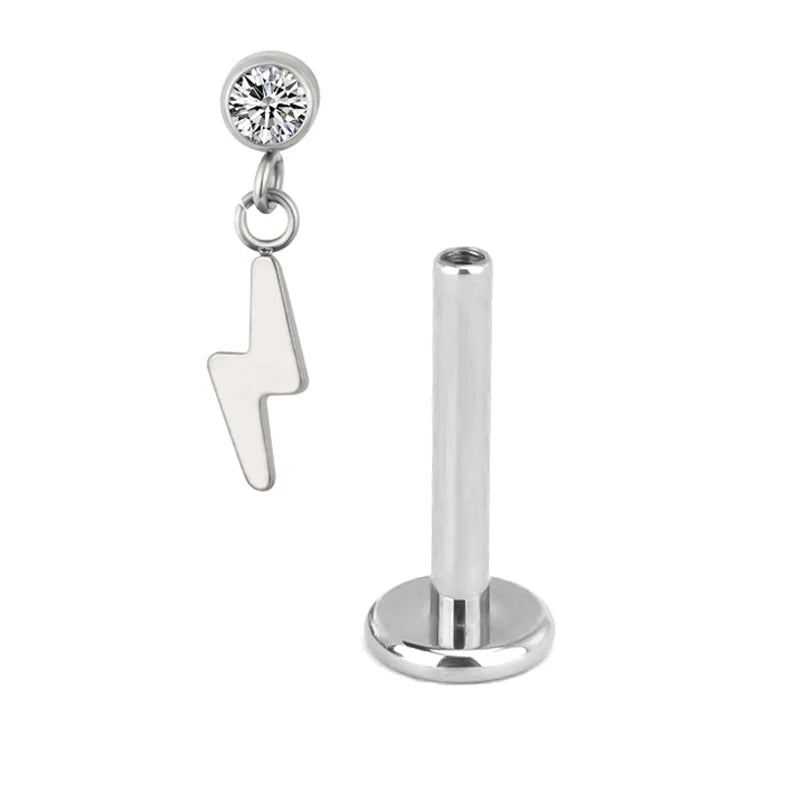 ASTM F136 Titanium Ear Piercing Pendant Chain Dangle Ear Studs with CZ Top Labret Lip Stud and Cartilage Earring Body Jewelry