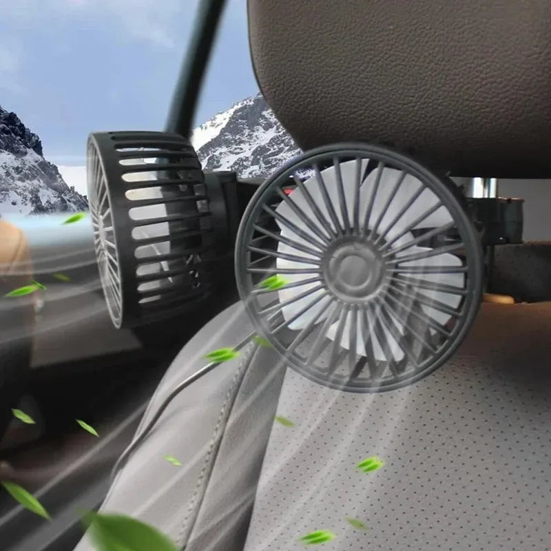 Car Seat Back Cooling Fan USB Charge Dual Head Fan 360 Rotation
