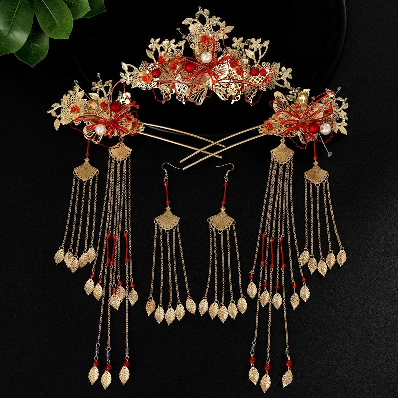 Elegant Women's Hanfu Hair Combs Set for Traditional Chinese Weddings - Bridal Headdress and Jewelry Pins