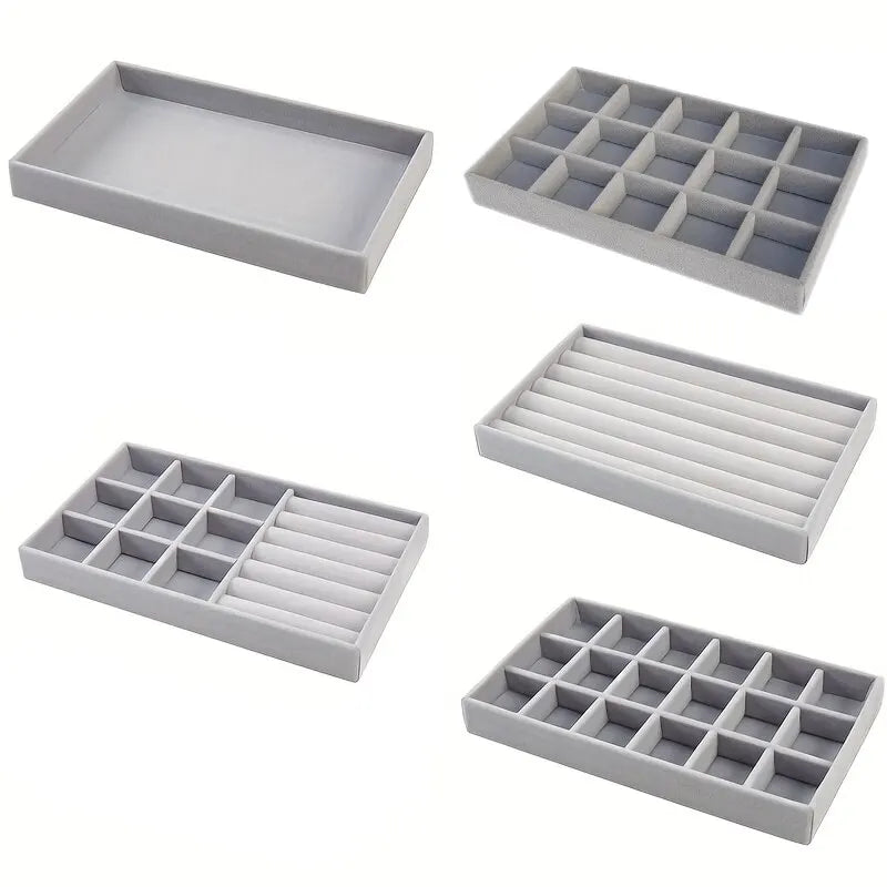 Velvet Jewelry Display Tray Exquisite Portable Organizer for Rings Earrings and Necklaces