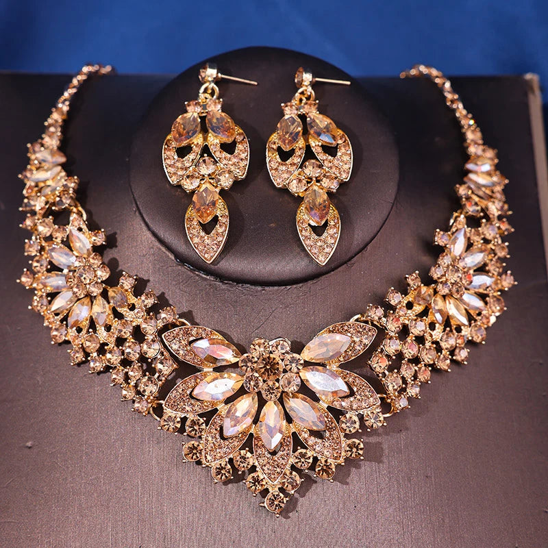 Fashionista Crystal Rhinestone Bridal Jewelry Set - Top-Rated Wedding Accessories for Women champagne gold