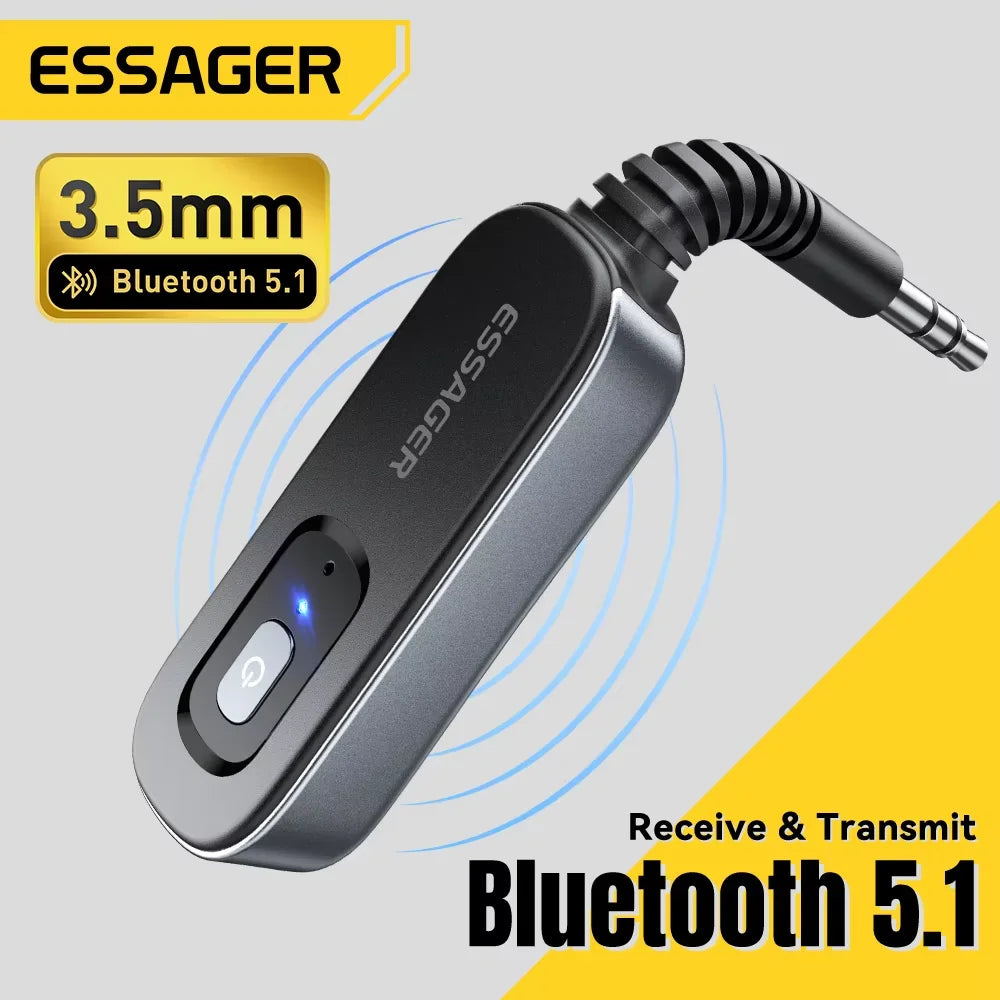 Essager Bluetooth 5.1 Wireless Audio Receiver and Transmitter with 35mm AUX and Mic for PC TV Car Speakers