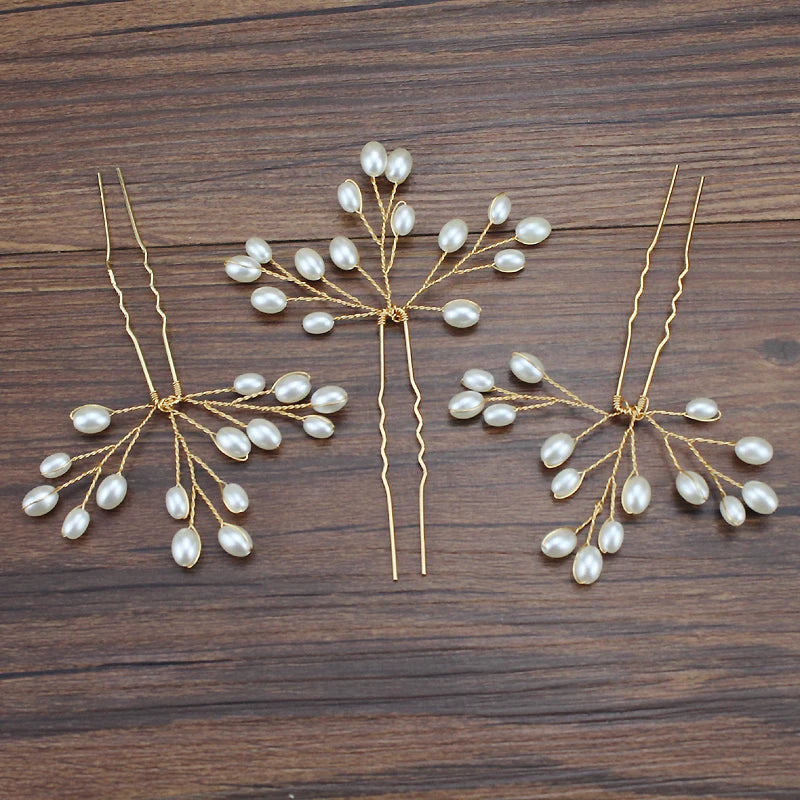 Handcrafted Silver Gold Pearl Vine Hairpin for Brides and Weddings