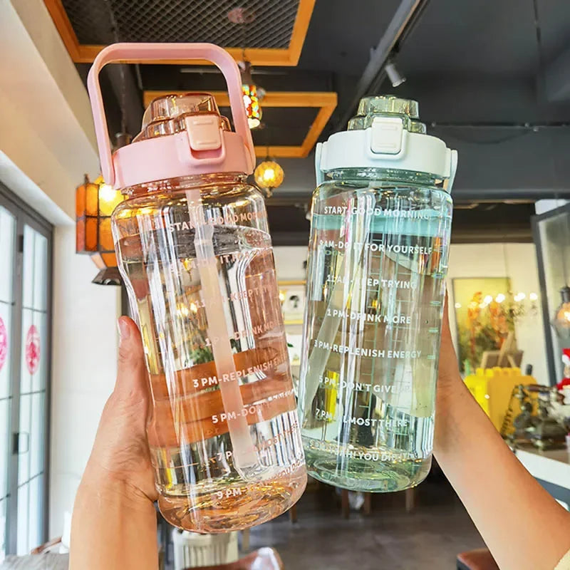 2 Liter Large Portable Water Bottle With Straw For Fitness