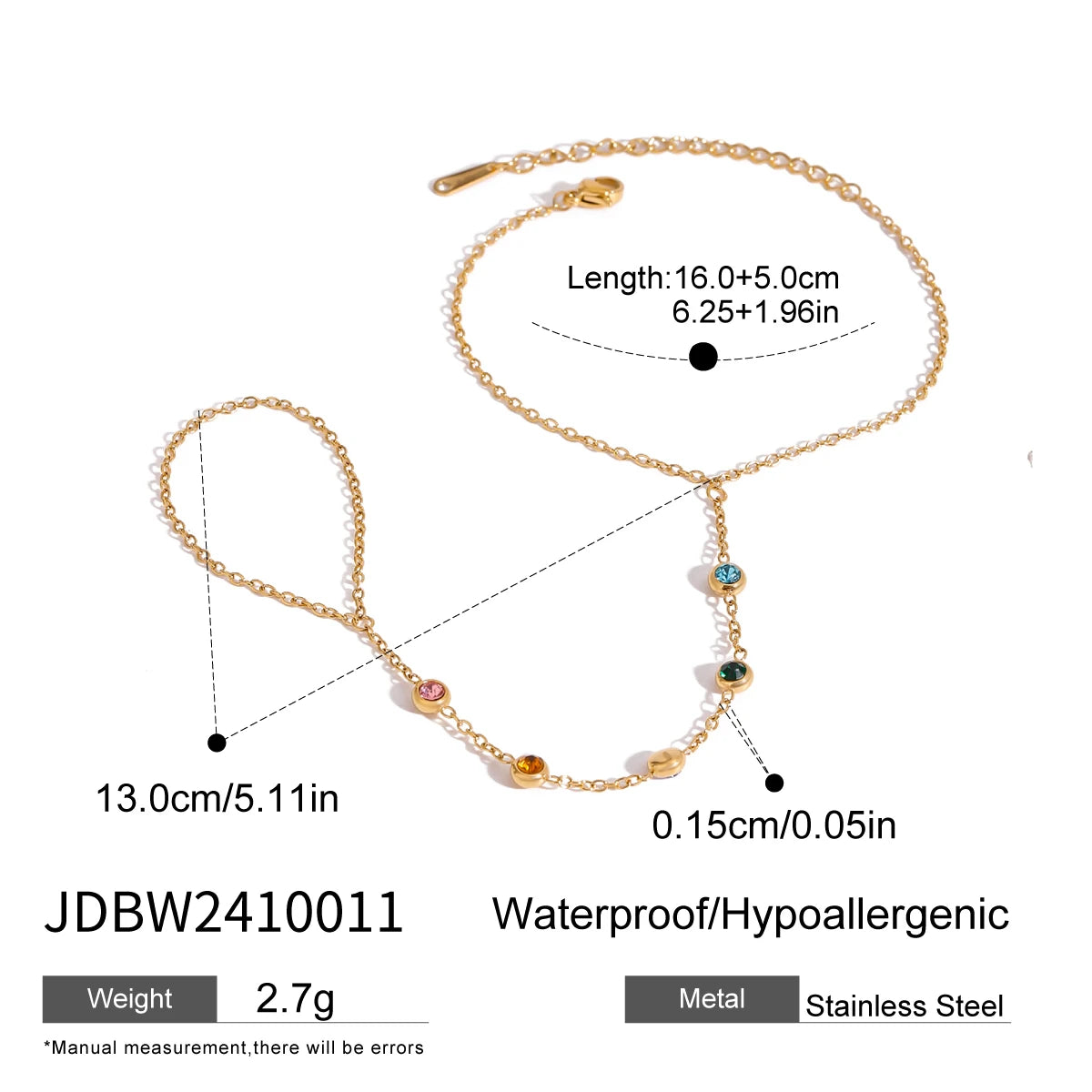 Youthway 18K Gold Plated Zircon Finger Chain Bracelet for Women - Waterproof Stainless Steel Fashion Jewelry 2024