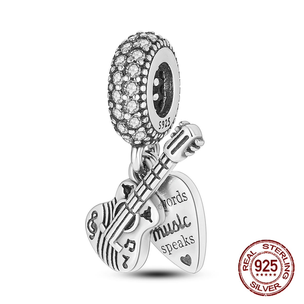 Inlaid Zircon Heart Charm Beads 925 Sterling Silver Dangle for Bracelets SMC2721