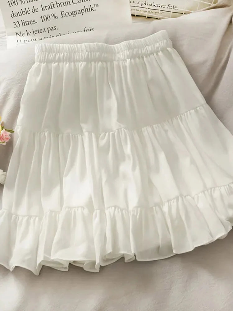 Womens Summer Korean High Waist Pleated A Line Mini Skirt