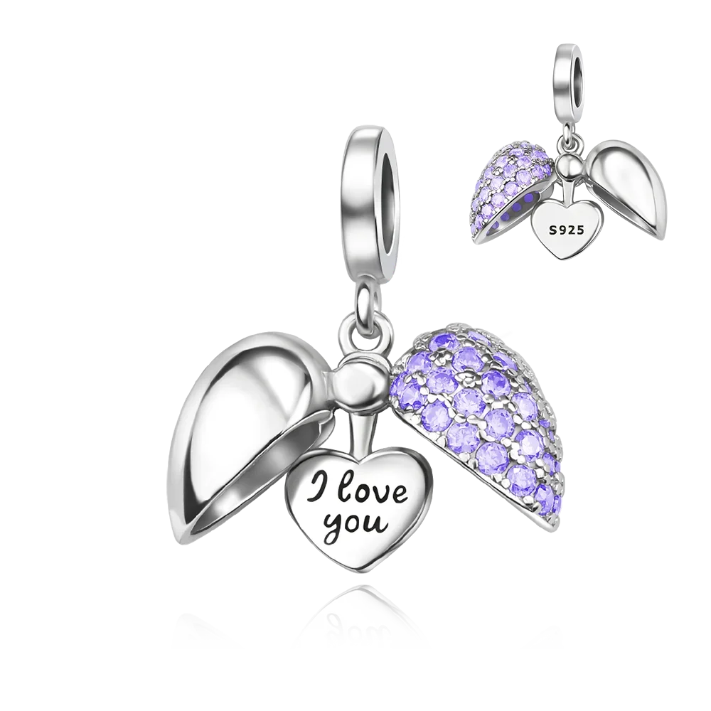 925 Sterling Silver Colorful Heart Charm Pendant for Women DIY Bracelets and Necklaces Fine Jewelry
