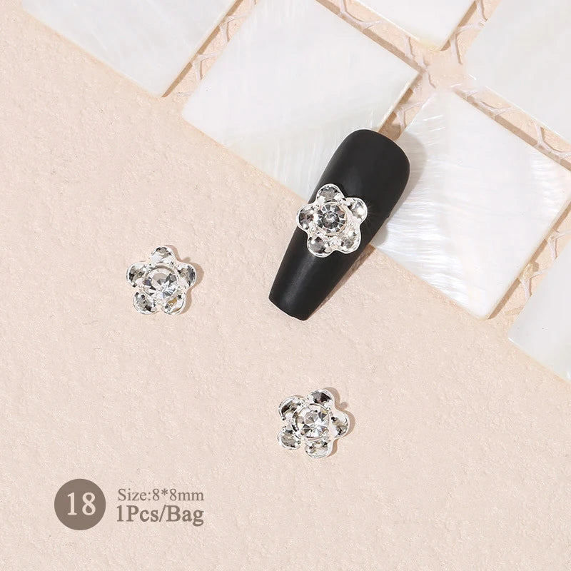 Elegant Gold Silver Metal Bowknot Nail Charm 3D Rhinestone Decor for DIY Manicure Art