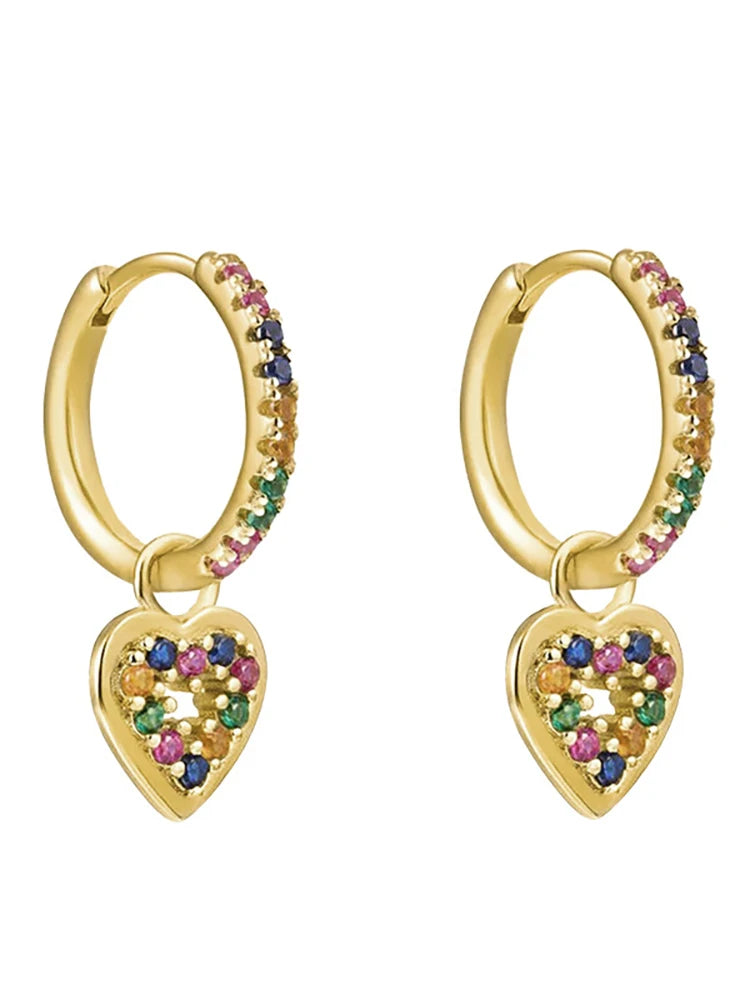 Colorful Crystal Heart Hoop Earrings for Women in Stainless Steel with 14k Gold Plating and Cubic Zirconia Luxury Jewelry