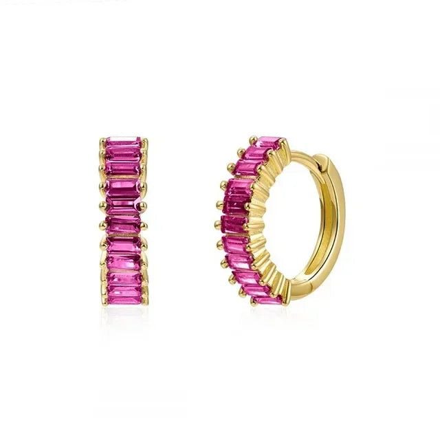 Rose Red Zircon Hoop Earrings for Women Minimalist Dangle Party Jewelry Trend 2025