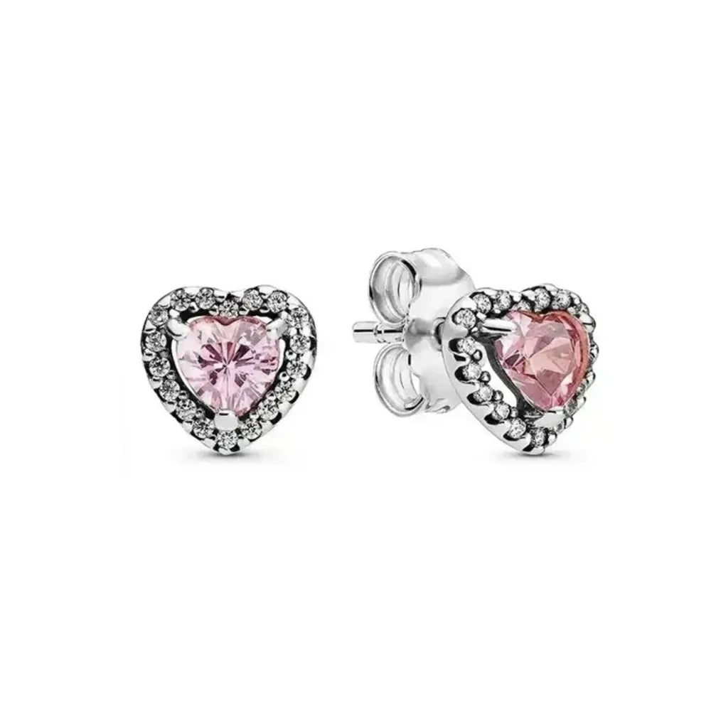 New 925 Silver Heart-Shaped Earrings with Purple Pink and Green Zircon for Exquisite Jewelry Gifts for Women