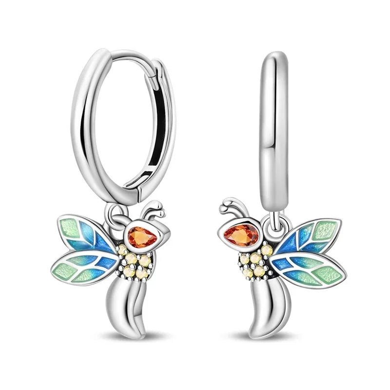 925 Sterling Silver Colorful Butterfly Heart Flower Starfish Bow Geometry Stud Earrings for Women Gift Jewelry Accessories