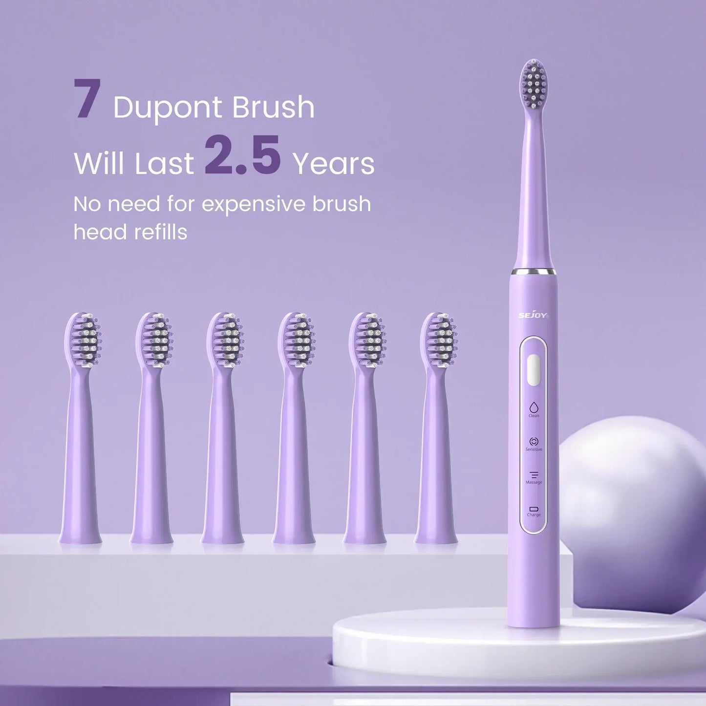 SEJOY Oral Cleaning Sonic Electric Toothbrush with 3 Modes Purple