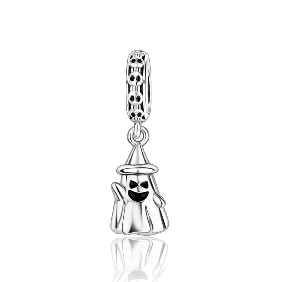 925 Sterling Silver Halloween Charms Set Pumpkin Skull Witch Ghost Beads for Bracelet Necklace Jewelry