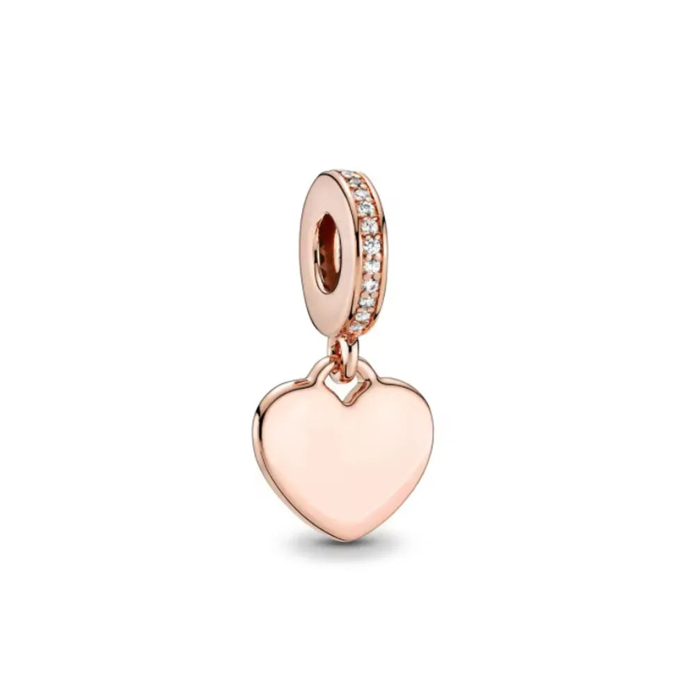 Rose Gold Padlock Heart Key Pendant Necklace for Women 925 Silver with Zircon Beads P2414
