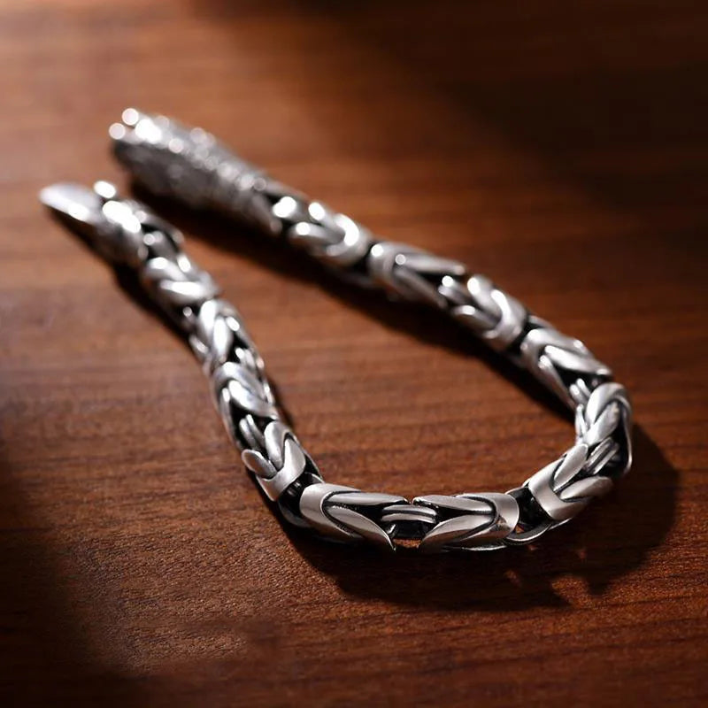 Vintage S925 Silver Handmade Bracelet for Men and Women Stylish Hip Hop Thai Jewelry
