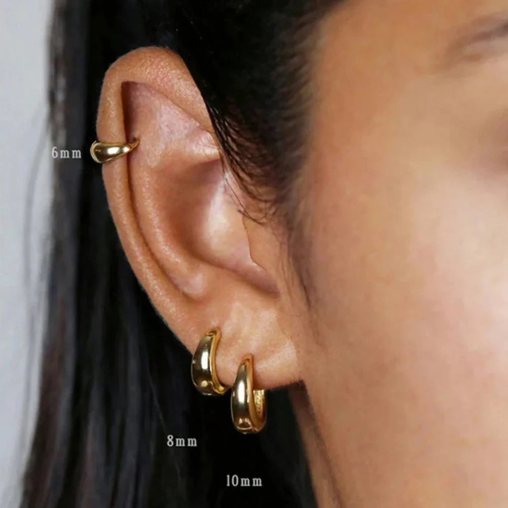 Classic Gold Chunky Hoop Earrings for Women Minimalist Stainless Steel Jewelry 2025 Trend