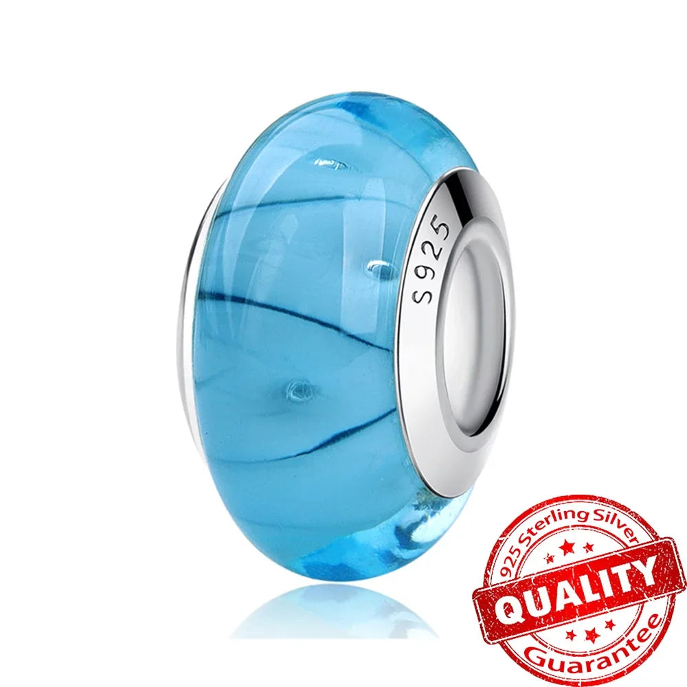 Colorful Flower Murano Glass Charm 925 Sterling Silver Top Rated DIY Jewelry for Bracelets and Necklaces LLZ006-BU