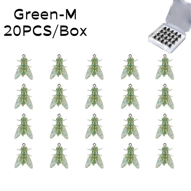 20PCS/Box Bionic Fly Fishing Bait Soft Hook for Salmon Trout Green-12mm