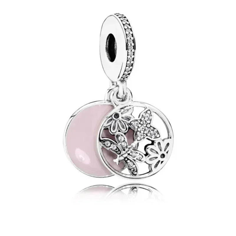925 Sterling Silver Pink Flower Balloon Coffee Cup Charm Beads for DIY Bracelets Perfect Gift for Women AMC012105