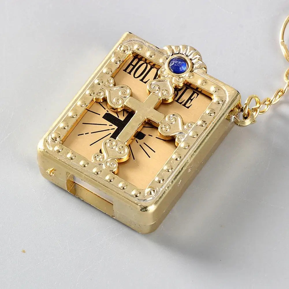 Mini Holy Bible Keychain with Real Paper Pages Gold Silver Religious Pendant