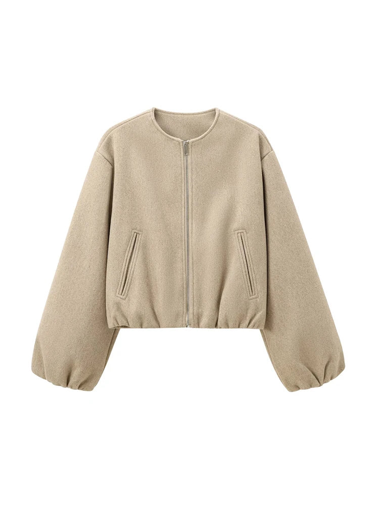 Soft Bomber Jacket For Women Front Zipper Long Sleeve Coat
