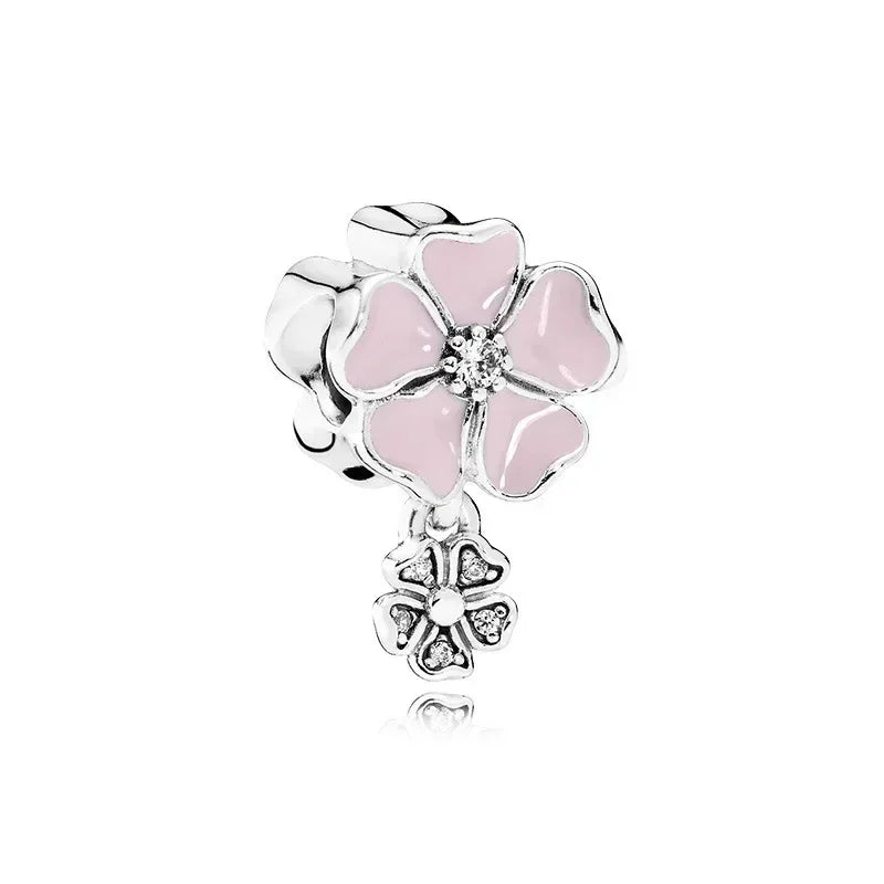 925 Sterling Silver Pink Flower Balloon Coffee Cup Charm Beads for DIY Bracelets Perfect Gift for Women AMC0092