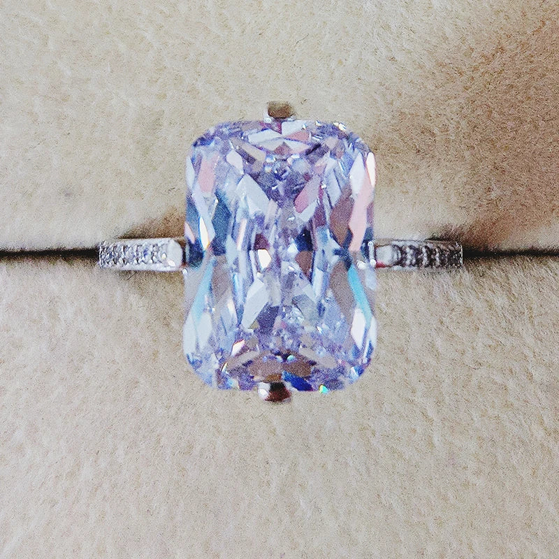 Luxury 925 Sterling Silver Oval Square Simulated Diamond Engagement and Wedding Ring for Women