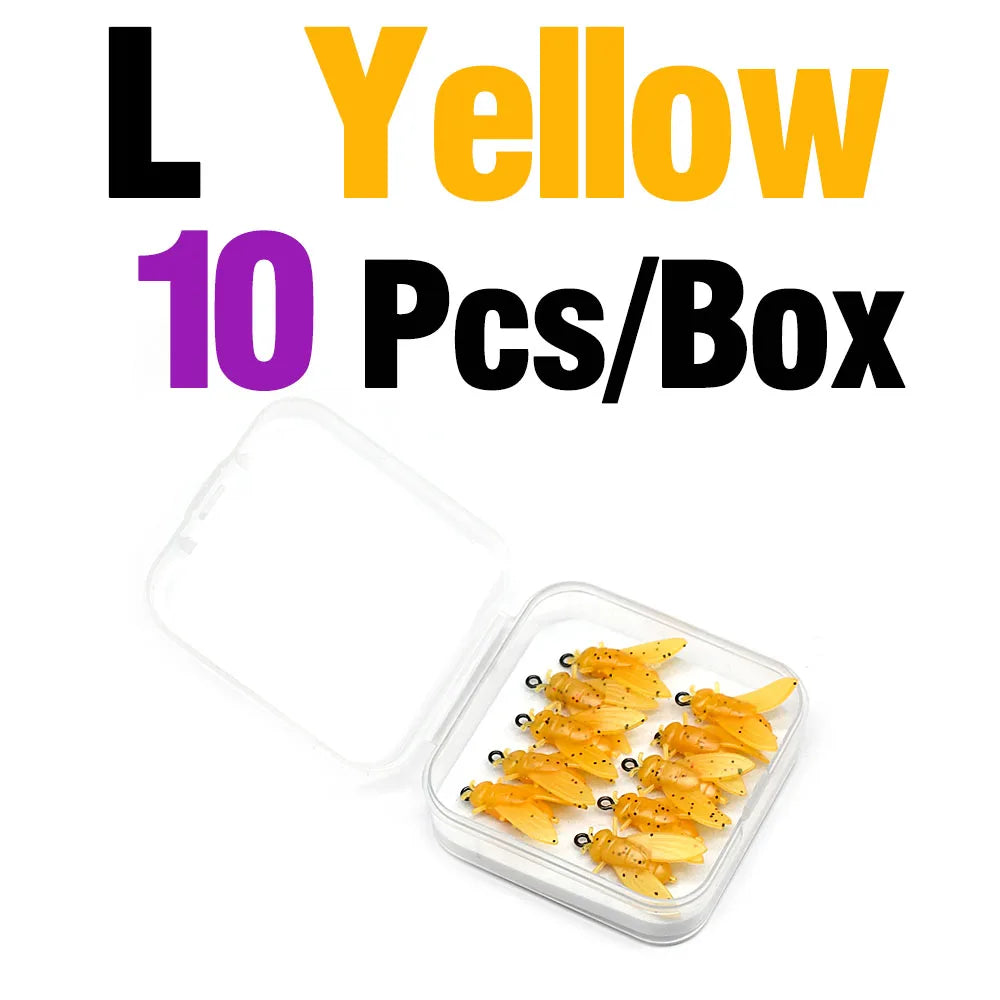MNFT Mini Bionic Fly Fishing Bait Fly Hook Soft Bait Gear L Yellow 10Pcs