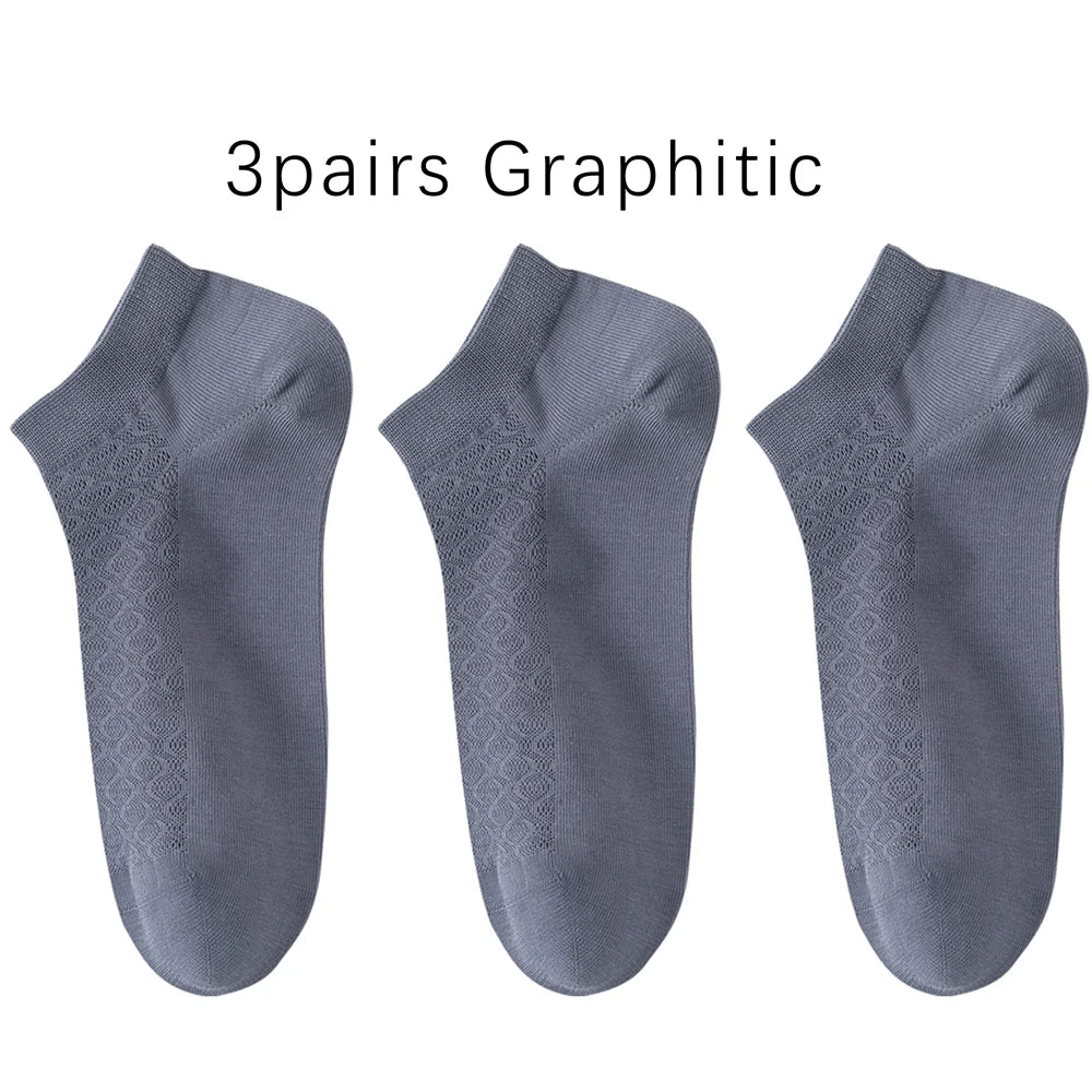 Men Cotton Ankle Socks 3 Pairs Breathable Mesh Lightweight