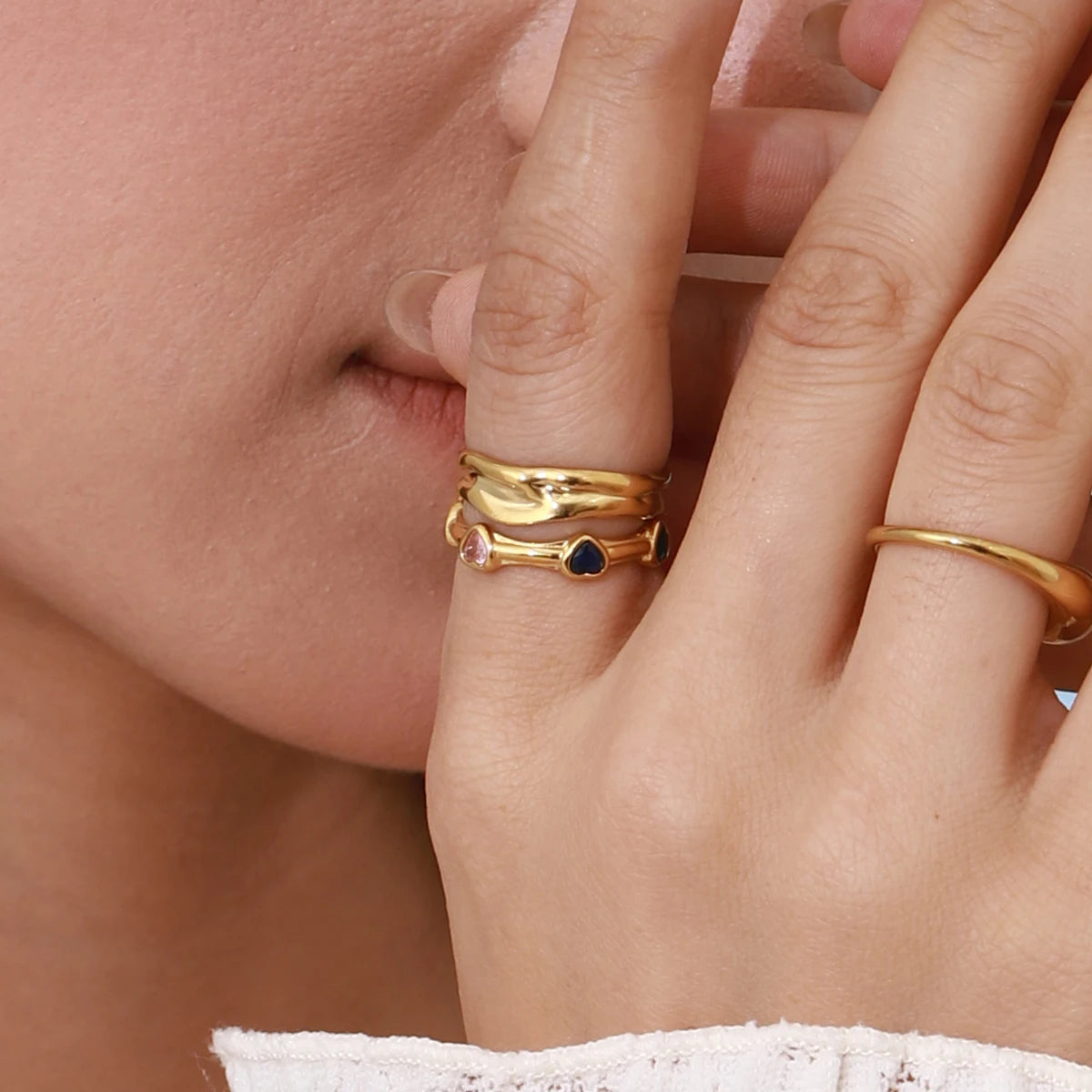 Youthway 18K Gold Plated Colorful Heart Rhinestone Ring for Women