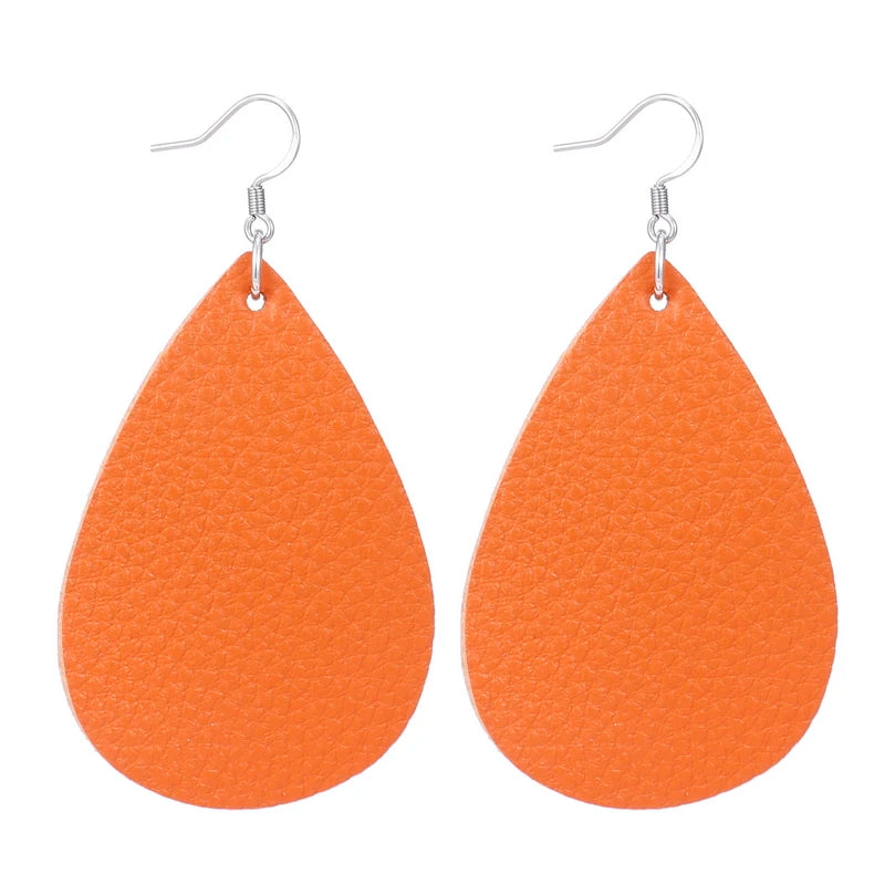 Elegant Faux Leather Teardrop Earrings for Women Lightweight Dangle Fashion Jewelry