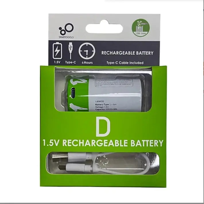 1# USB 1.5V Rechargeable D Size LR20 Li-ion Battery with Type-C Cable D1 1B 1 lines