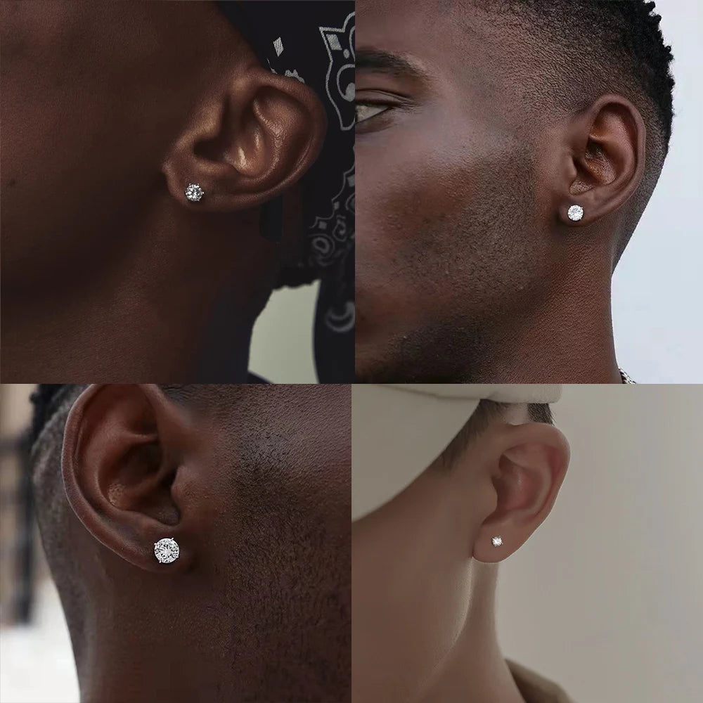 LUXUSTEEL Men's Crystal Zircon Stud Earrings 316L Stainless Steel Anti Allergic Cartilage Piercing 3-8mm