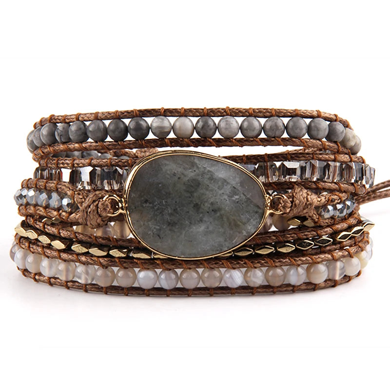 Mixed Natural Stones Bohemian Wrap Bracelets Set for Women